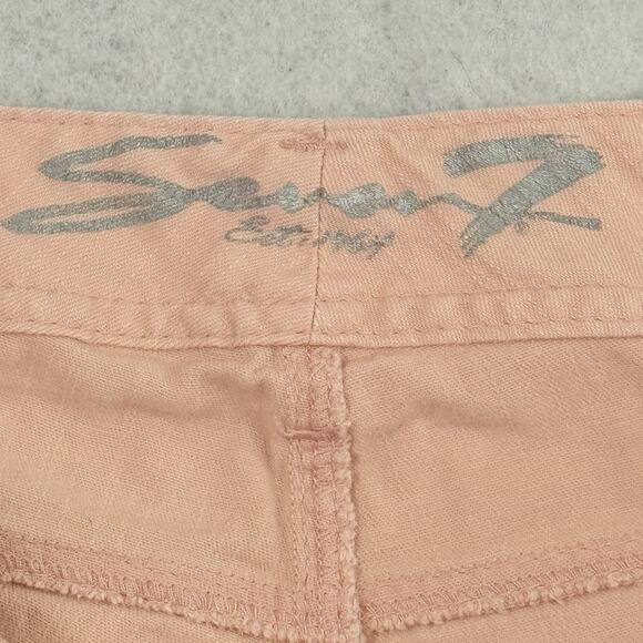 Seven7 Women’s Pink Peach Fray-Hem Denim Shorts Size 8 Stretch Cut Off - Picture 2 of 15